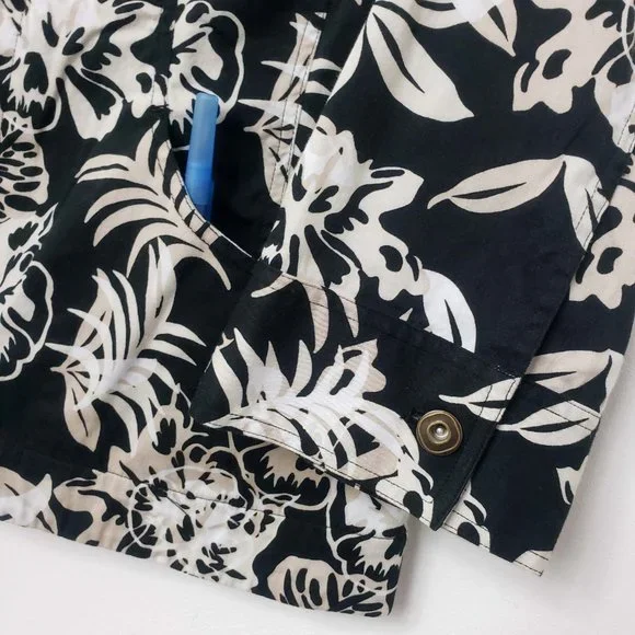 Christopher & Banks Women's Black Button Down White Tan Floral Jacket Coat - Picture 5 of 10